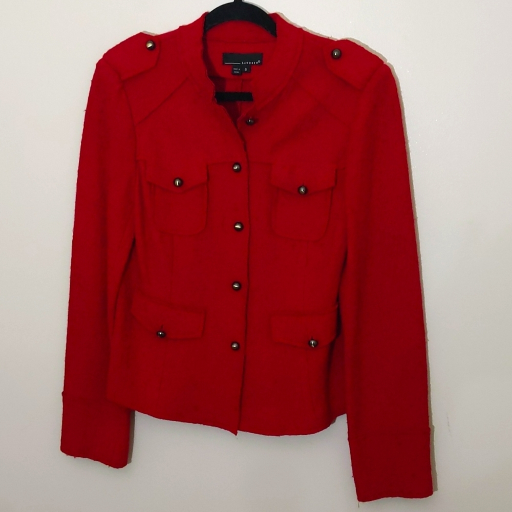 Laudrew| Red Suit Jacket with Buttons Rayon Blend